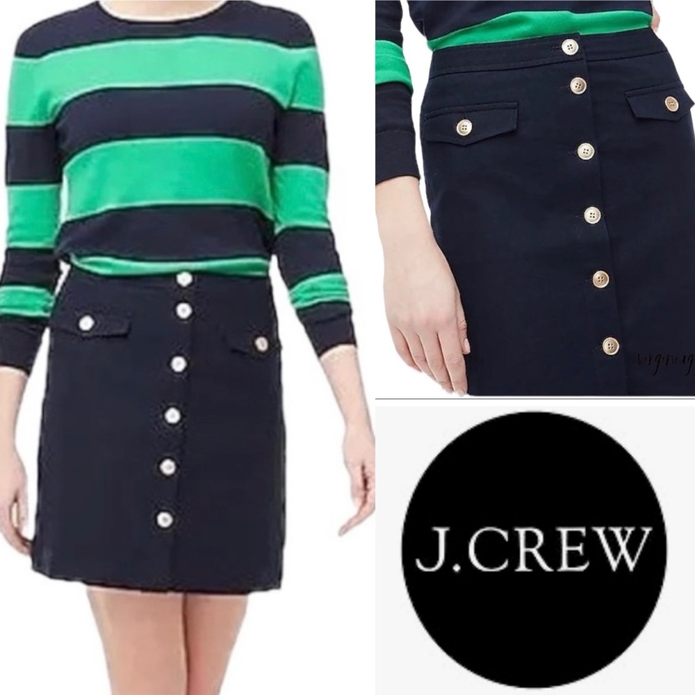 J. Crew Linen Navy Skirt with Gold Buttons